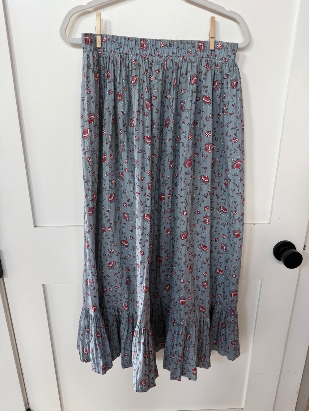 Vintage L River Ridge Blue Floral Maxi Skirt- Square Dancing modest